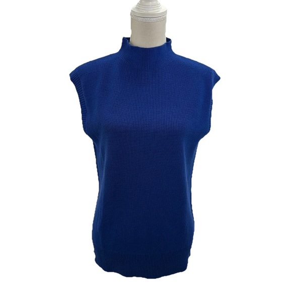 NWT Talbots Vest Sweater Women’s Large Shacker Stitch Funnel Neck Shell Blue - Picture 2 of 8